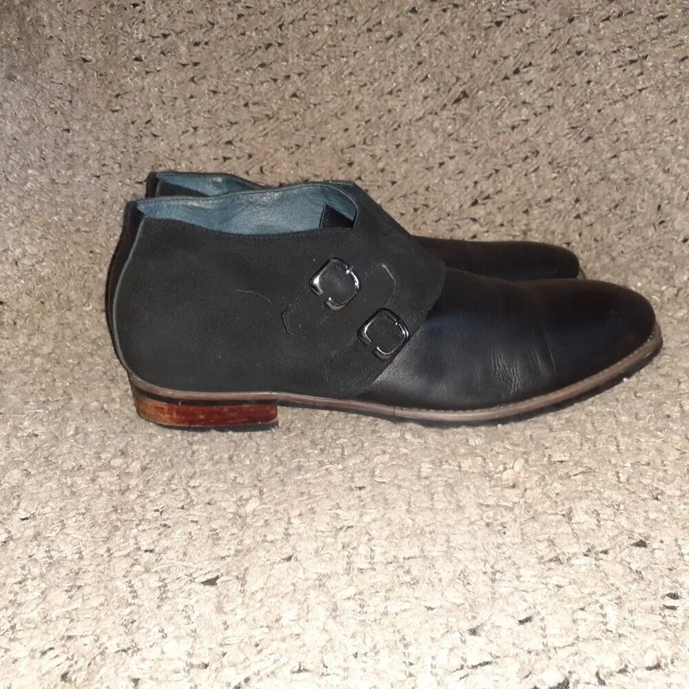 ZANZARA-Napoli Chukka Boot-Double Monk Strap-Black Leather/Suede-Sz 11-Excellent